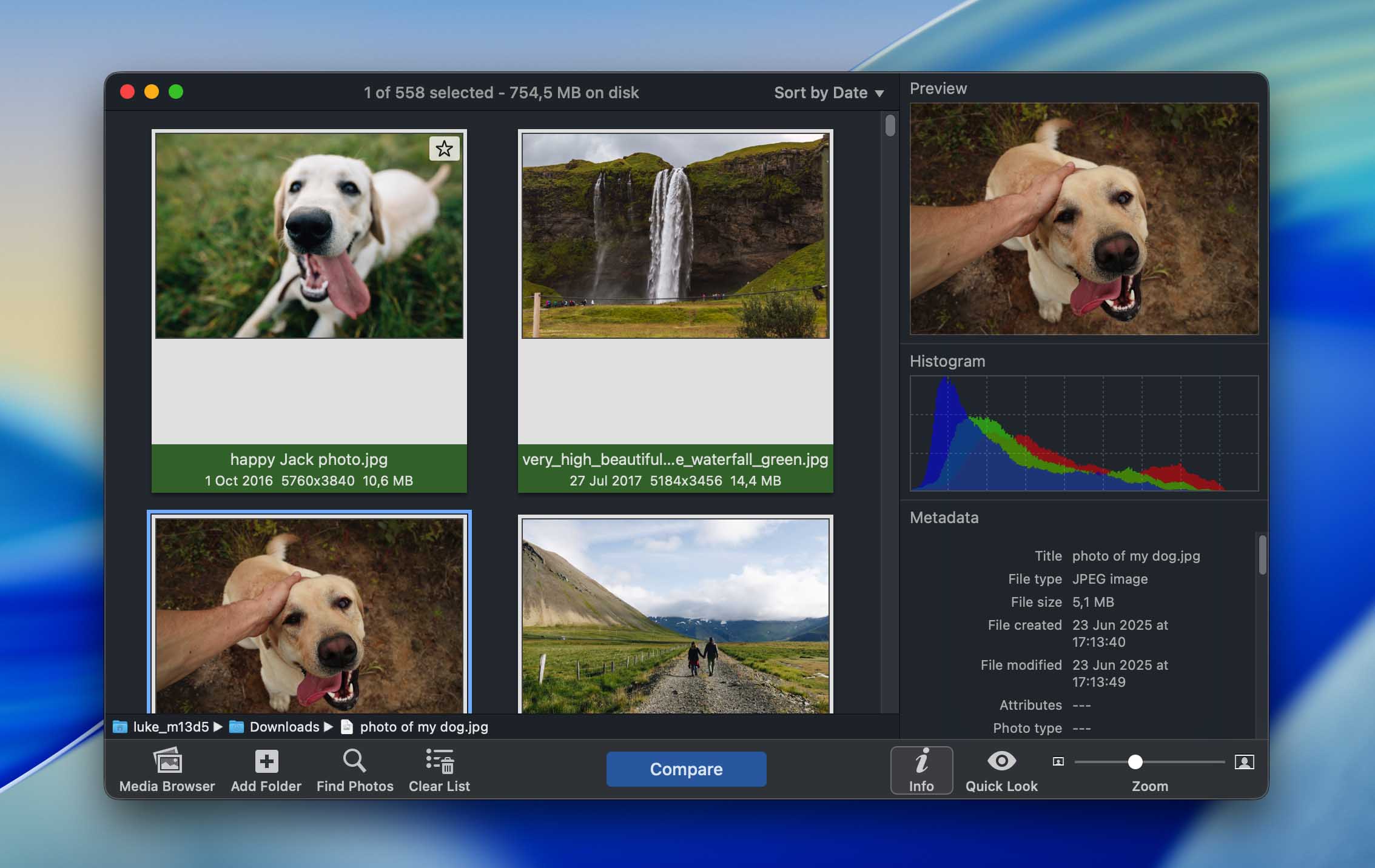 PhotoSweeper side-by-side similar image comparison