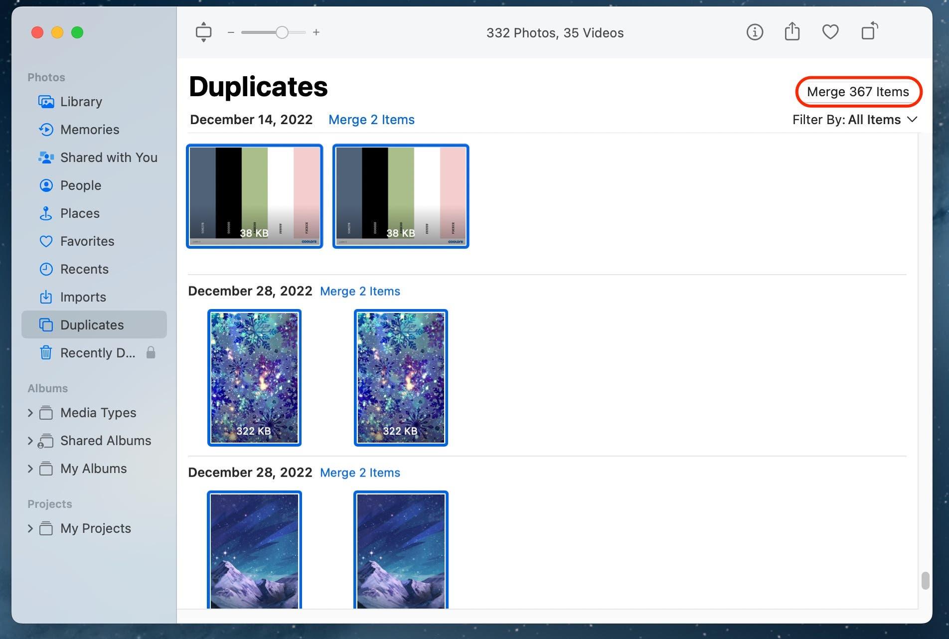 Apple Photos Duplicates collection